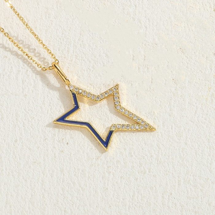 Elegant Star Copper 14K Gold Plated Zircon Necklace In Bulk