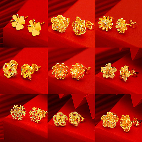 Schlichter Blumen-Ohrring aus vergoldetem Messing, 1 Paar