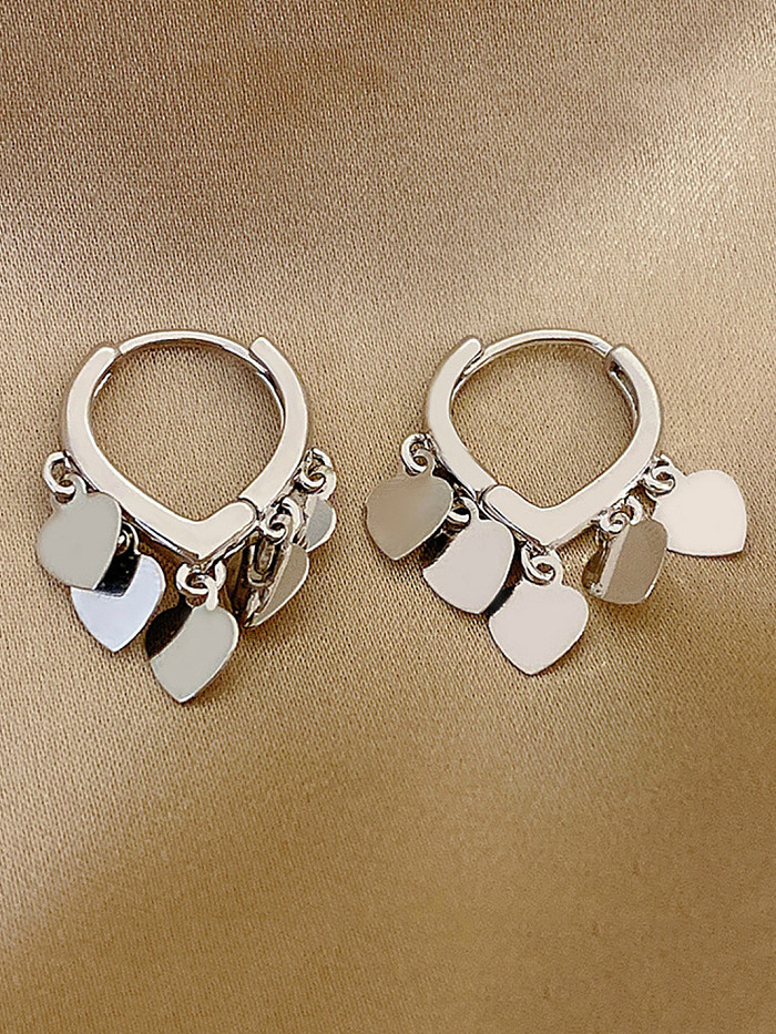 1 Pair Sweet Solid Color Heart Shape Tassel Copper Drop Earrings