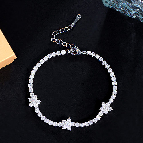 IG Style Elegant Wedding Flower Copper Plating Inlay Artificial Gemstones 14K Gold Plated Rhodium Plated Tennis Bracelet