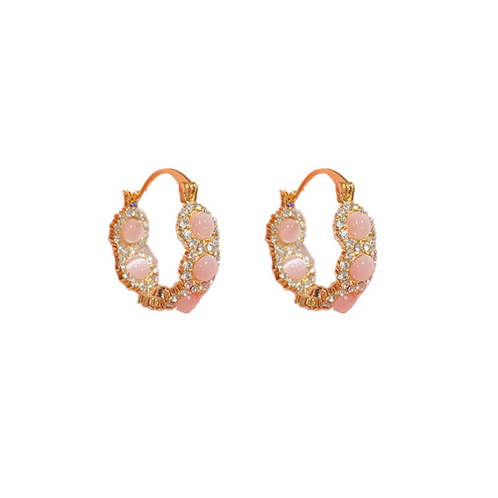 1 Paar elegante, süße, geometrische, einfarbige Kupfer-Opal-Zirkon-Ohrringe mit 14-Karat-Vergoldung