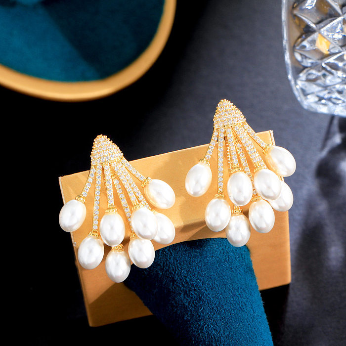 1 par elegante romântico doce cor sólida chapeamento incrustação de cobre pérolas artificiais diamante artificial banhado a prata brincos de orelha