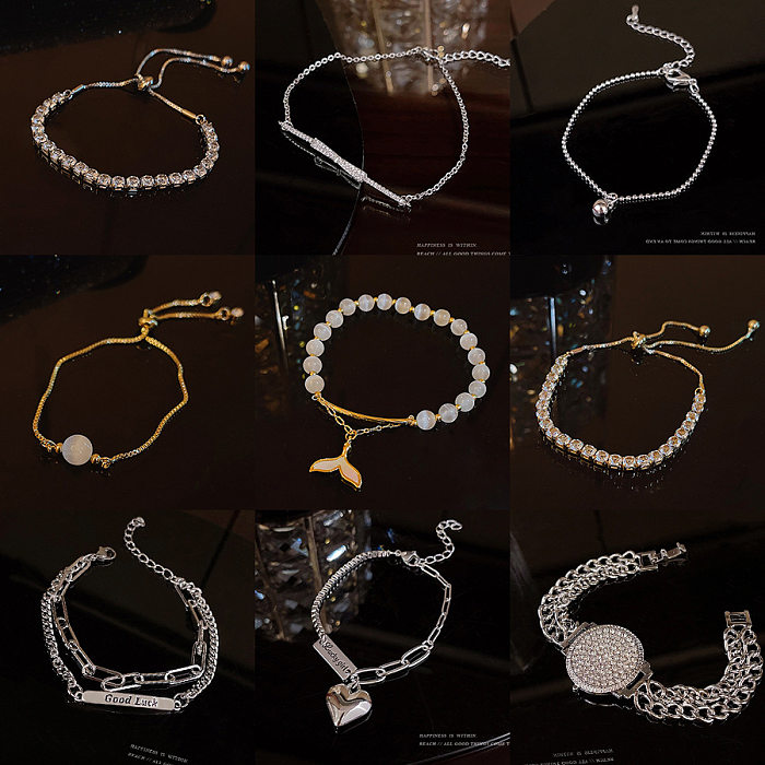 Pulseras de piedras preciosas artificiales con incrustaciones de perlas de cobre redondas de moda 1 pieza