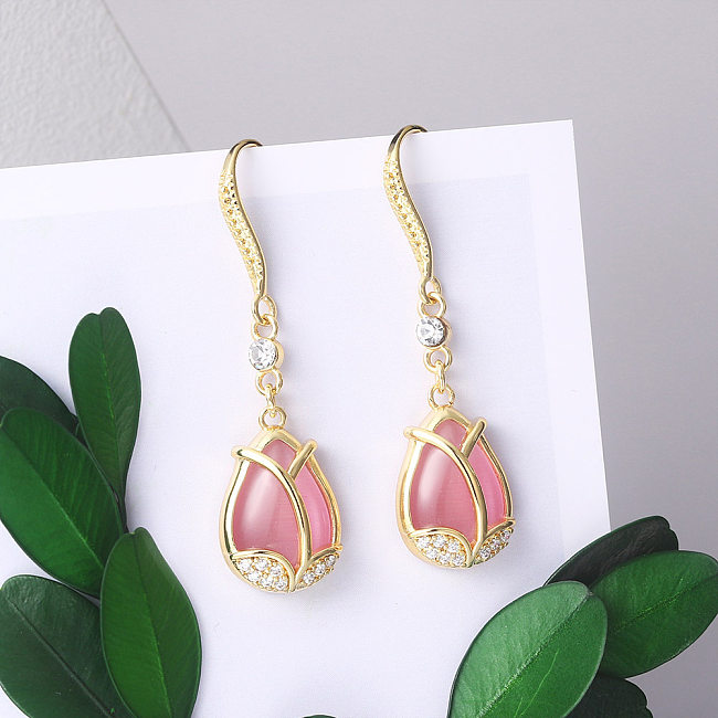 1 Pair Simple Style Water Droplets Inlay Copper Zircon Earrings