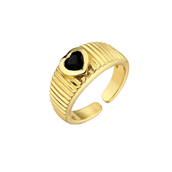 Microconjunto de cobre pêssego coração zircão anel de abertura ajustável banhado a ouro 18K