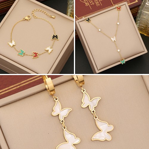 Collier de boucles d'oreilles de bracelets d'acier inoxydable de papillon animal de style IG