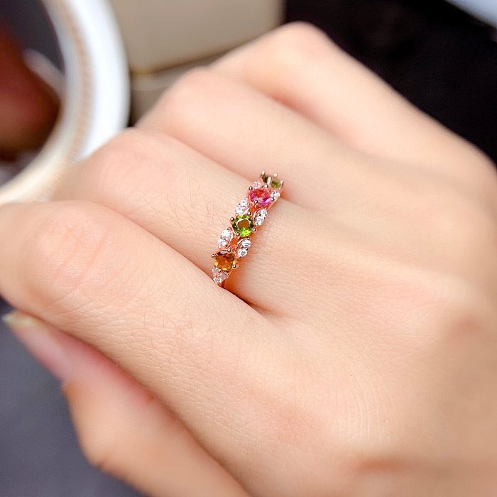 Fashion Round Copper Rings Plating Inlay Artificial Gemstones Copper Rings