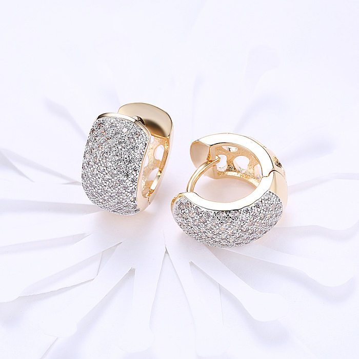 Simple Style Geometric Brass Inlay Zircon Earrings 1 Pair