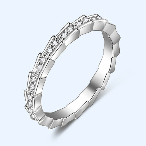 Anéis de strass embutidos de cobre branco de cor sólida estilo simples