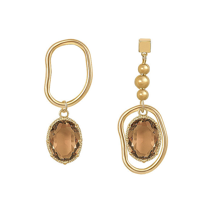 Retro Geometric Copper Inlay Crystal Drop Earrings 1 Pair