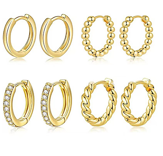 Boucles d'oreilles luxueuses en plaqué or 1 carats, 18 paire de strass en cuivre incrustés de couleur unie