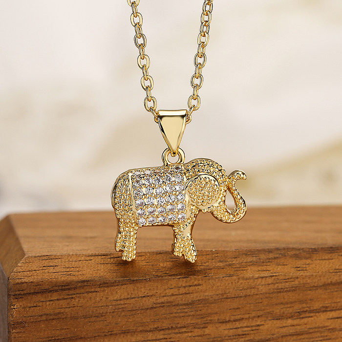 Simple Style Commute Elephant Copper 18K Gold Plated Zircon Pendant Necklace In Bulk