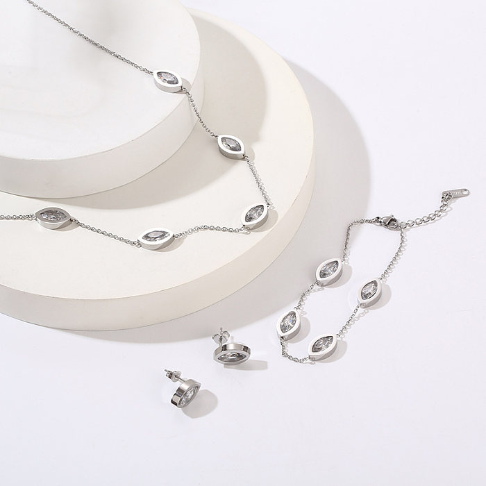 Casual estilo simples gotas de água titânio aço chapeamento inlay vidro 18k banhado a ouro pulseiras colar