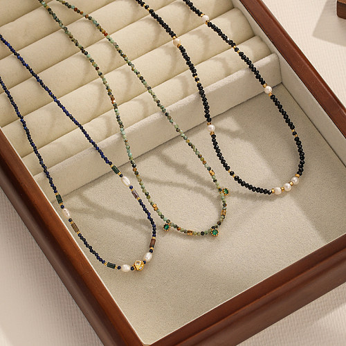 Vintage-Stil, einfacher Stil, runde Kristall-Süßwasserperlen-Kupfer-18-Karat-vergoldete Zirkon-Halskette in großen Mengen