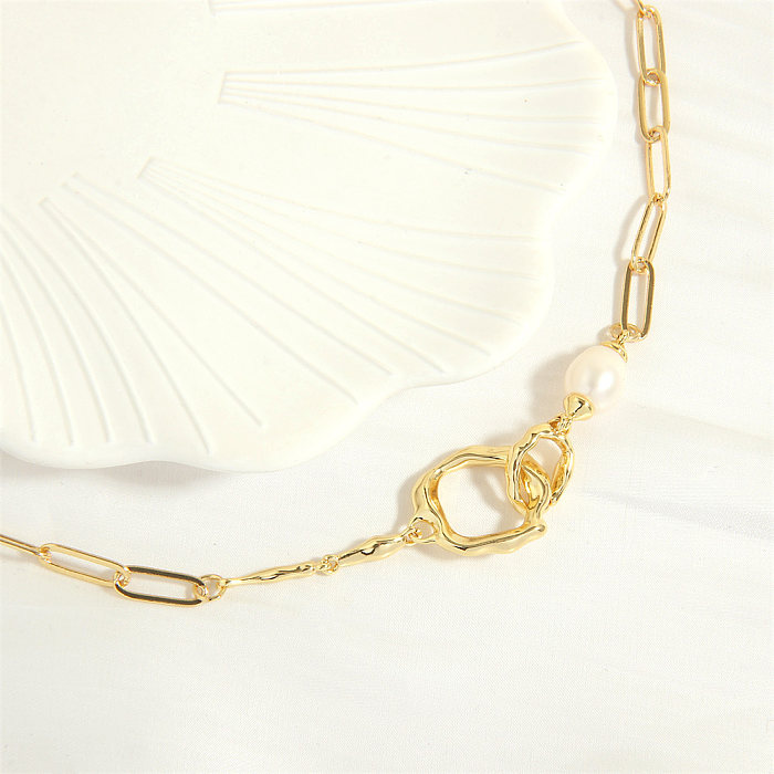 IG Style Hip-Hop Irregular Round Freshwater Pearl Copper Plating 18K Gold Plated Necklace