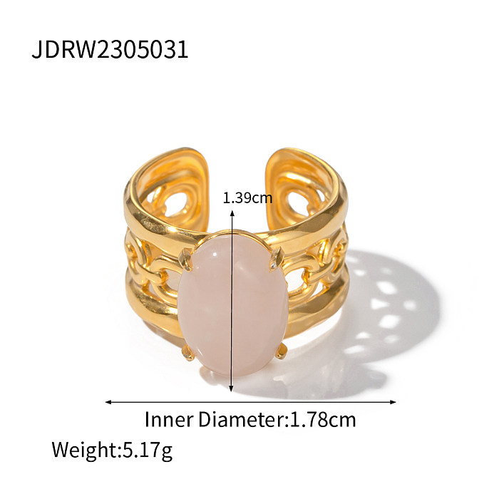 IG estilo casual oval chapeamento de aço inoxidável oco incrustação de cristal 18K anéis abertos banhados a ouro