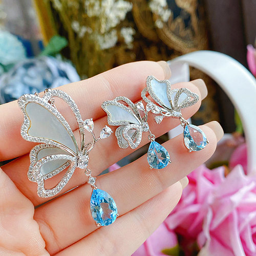 1 Stück 1 Paar Feenstil Schmetterling Verkupferung Naturstein Damen Ohrringe Halskette