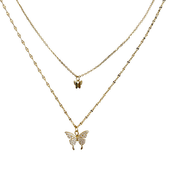 Fashion Butterfly Copper Inlay Artificial Gemstones Layered Necklaces 1 Piece