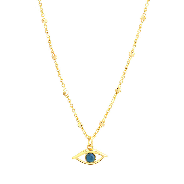 Retro Simple Style Eye Copper 18K Gold Plated Opal Pendant Necklace In Bulk