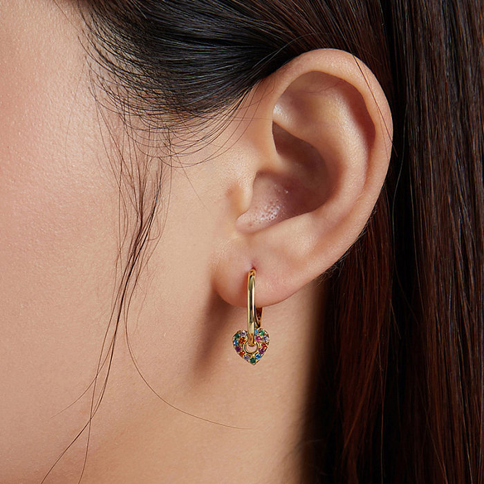 1 Pair Elegant Heart Shape Plating Inlay Copper Artificial Diamond Drop Earrings