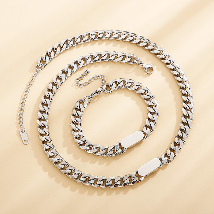 Ensemble de collier et Bracelet en acier inoxydable, chaîne épaisse, couleur unie, vente en gros de bijoux