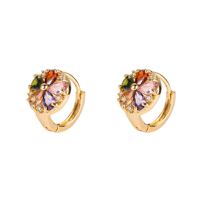 Copper Micro-inlaid Zircon Round Flower Earrings