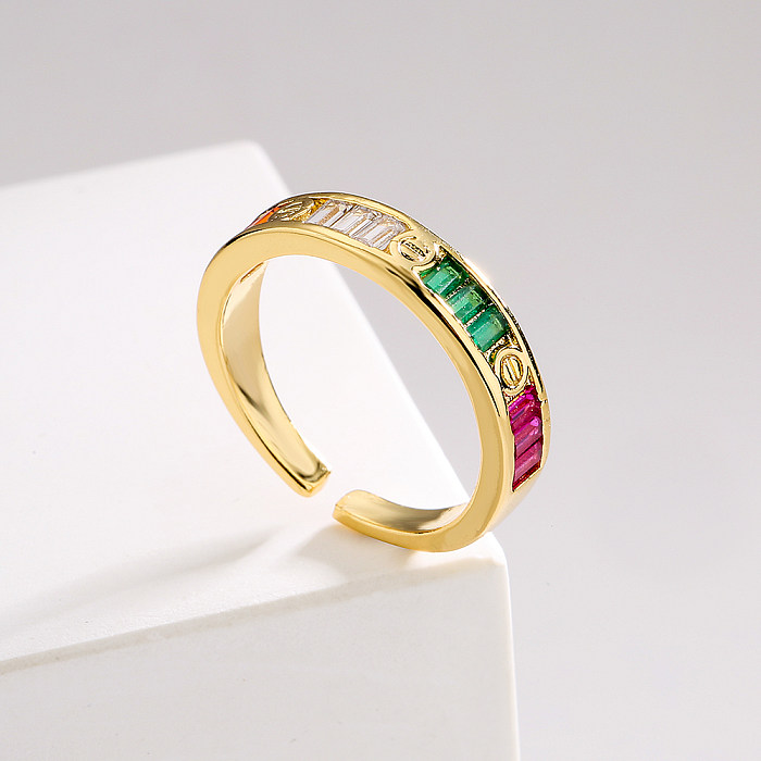 1 Piece Fashion Geometric Copper Plating Inlay Zircon Open Ring