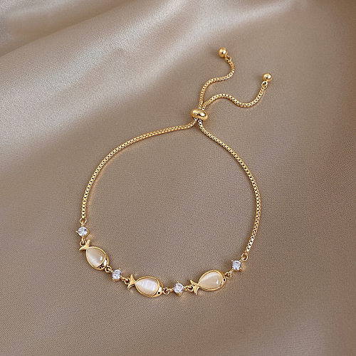 Elegant Geometric Copper Gold Plated Opal Bracelets