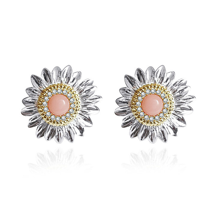 Retro Daisy Copper Plating Inlay Artificial Gemstones Rings Earrings