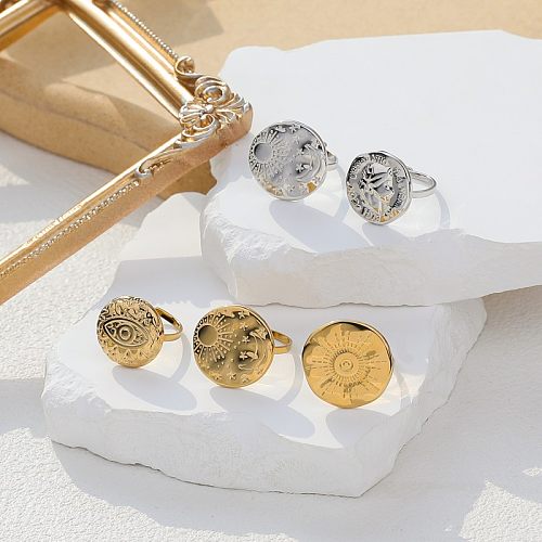 IG Style Sun Moon Eye Stainless Steel Plating Gold Plated Open Rings