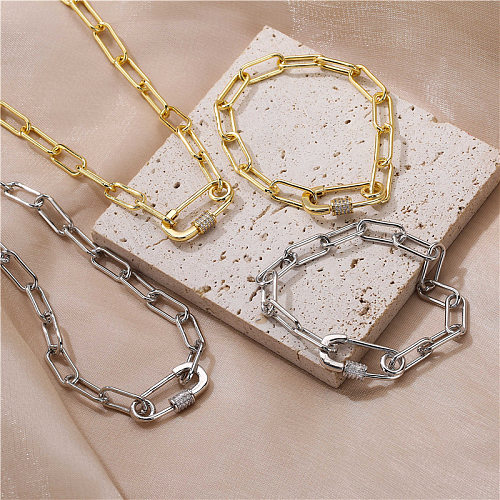 Moda micro-incrustada zircão pino corrente de aço inoxidável colar pulseira jóias por atacado