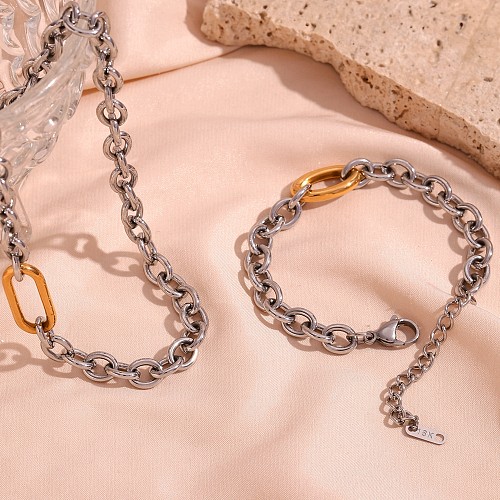 Estilo vintage estilo clássico oval aço inoxidável banhado a ouro 18K pulseiras colar