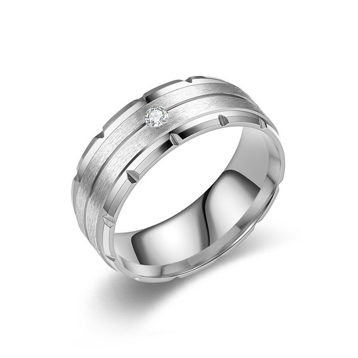 Modern Style Simple Style Round Titanium Steel Artificial Diamond Wide Band Ring In Bulk