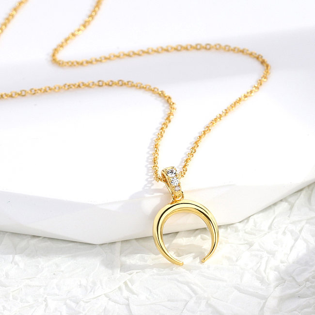 Modern Style Moon Copper Plating Inlay Zircon 18K Gold Plated Pendant Necklace