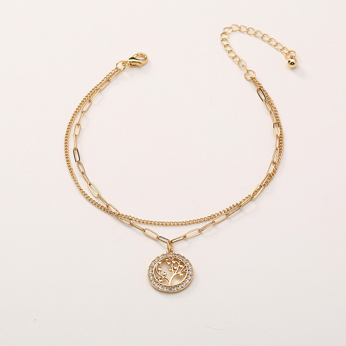 Simple Style Tree Copper Bracelets Layered Zircon Copper Bracelets