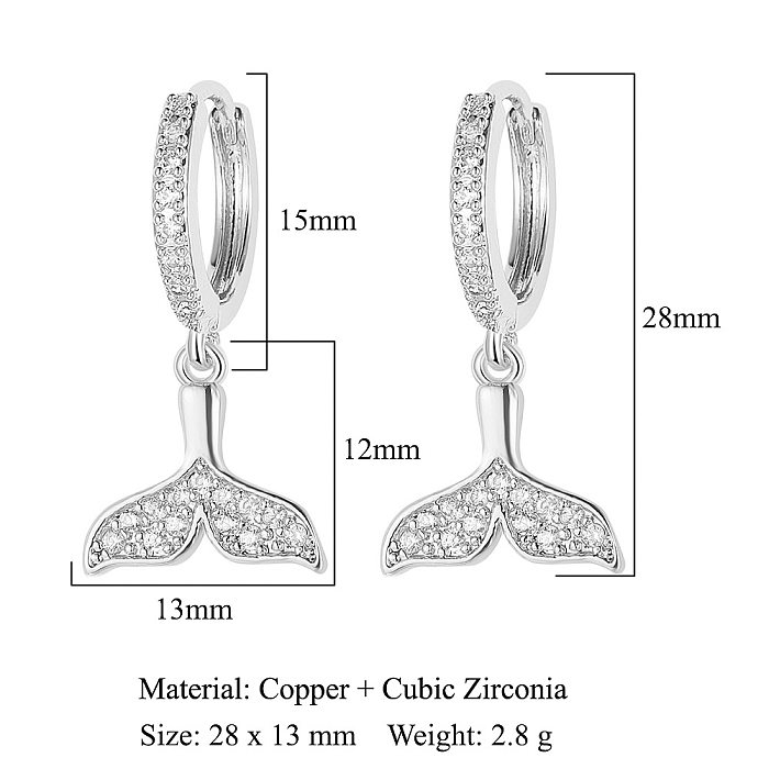 1 Pair Simple Style Moon Heart Shape Inlay Copper Zircon Drop Earrings