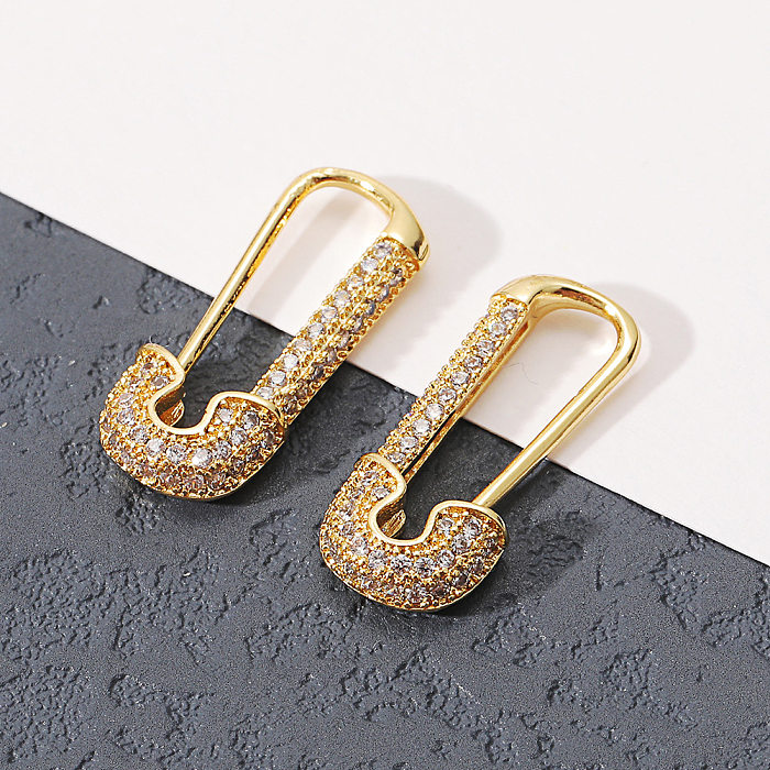 Fashion Geometric Copper Inlay Zircon Earrings 1 Pair