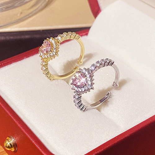 1 Piece Fashion Heart Shape Copper Plating Inlay Zircon Open Ring
