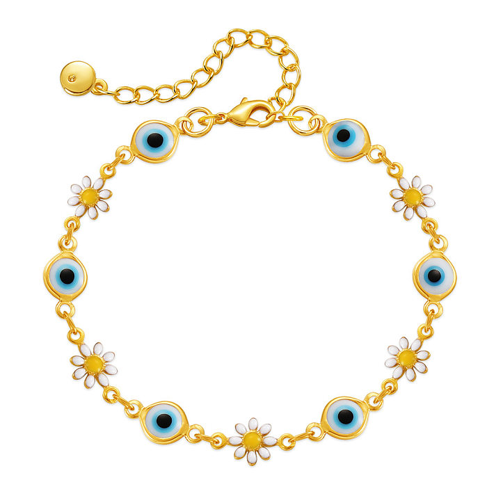 Elegant Eye Daisy Copper Enamel Plating 18K Gold Plated Bracelets