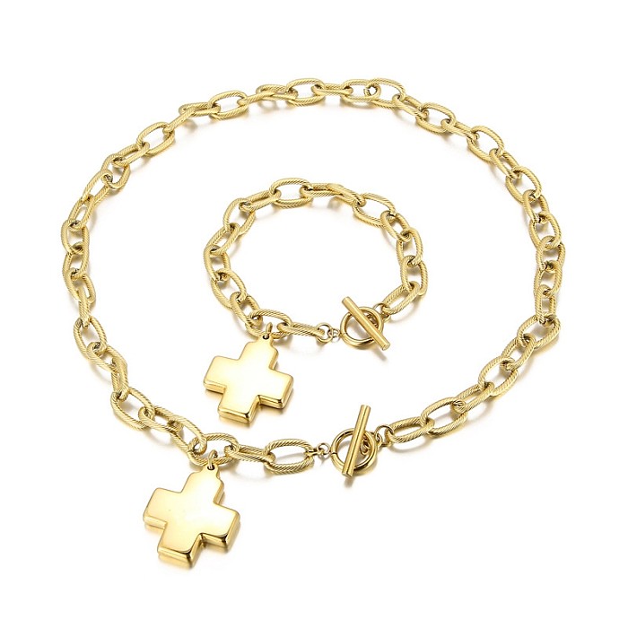 Accessoires chaîne de pull, pendentif croix, collier, Bracelet en acier inoxydable, ensemble de boucles OT