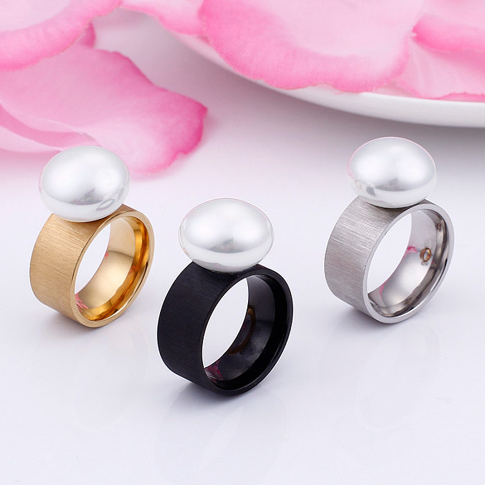 Nueva moda Simple 10mm mate perla anillo de acero inoxidable joyería al por mayor