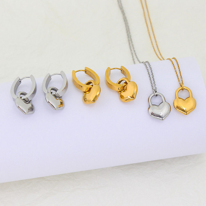 Boucles d'oreilles en acier inoxydable plaqué titane, Style Simple et basique, en forme de cœur, collier