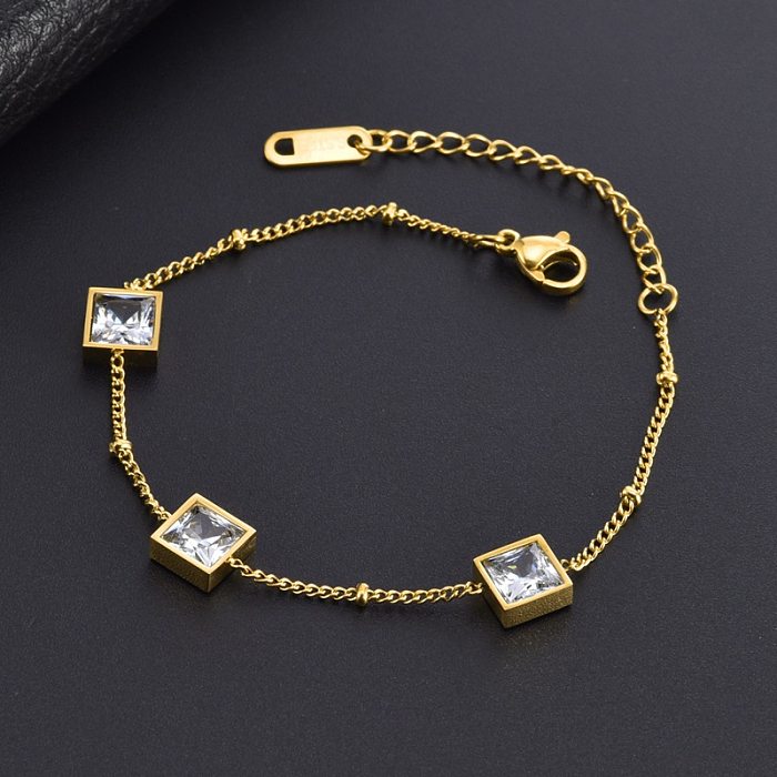 Collar de pulseras de diamantes de imitación con incrustaciones de acero de titanio cuadrado de estilo simple