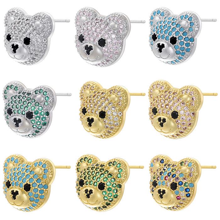 1 Pair Cute Shiny Bear Plating Inlay Copper Zircon 18K Gold Plated Ear Studs