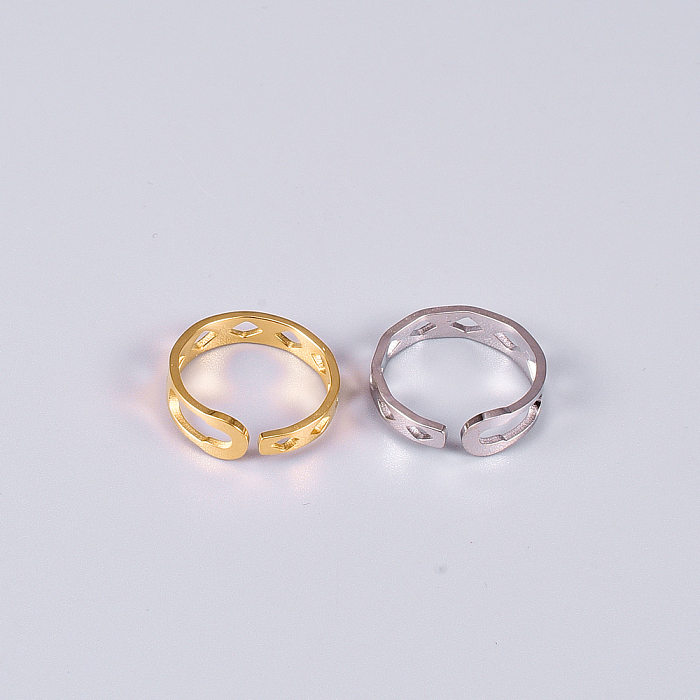 Simple Style Solid Color Titanium Steel Plating Hollow Out Open Rings
