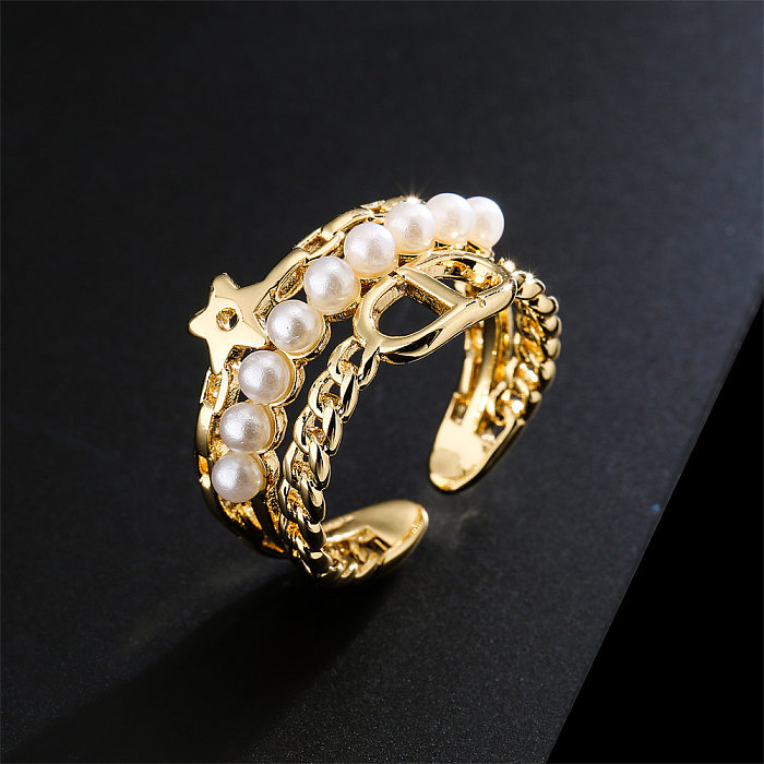 Novo anel aberto geométrico feminino cobre banhado a ouro 18k joias de zircônia