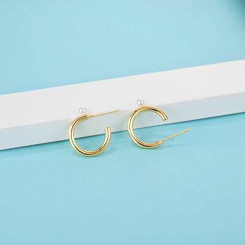 1 Pair Korean Style C Shape Plating Inlay Copper Pearl 18K Gold Plated Ear Studs