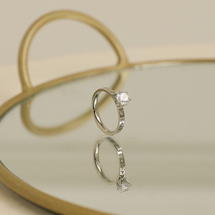 INS Style Round Titanium Steel Inlay Zircon Rings