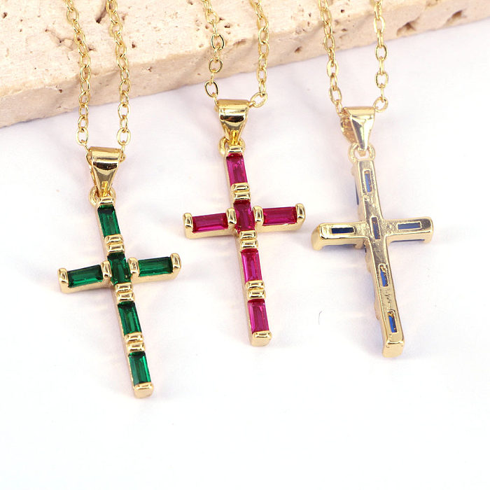 New Style Cross Pendant Copper Color Zircon Necklace