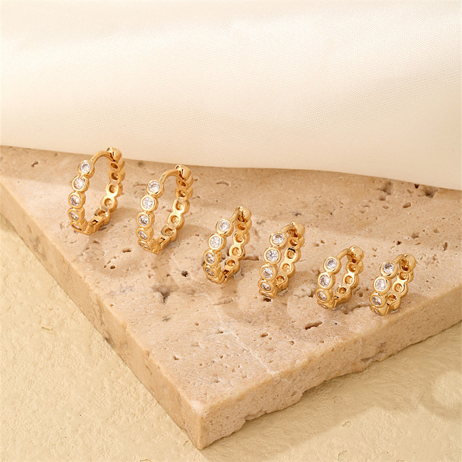 1 Pair Casual Simple Style Round Plating Inlay Copper Zircon Gold Plated Earrings
